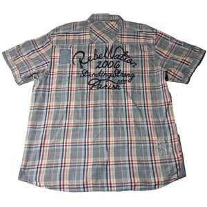 PARISH‎ NATION Standing Strong Men 3XL Blue Plaid Embellished Shirt